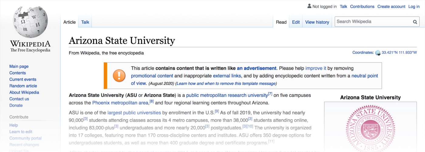Screenshot of Wikipedia notices on desktop