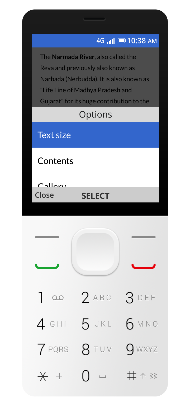 Wikipedia for kaiOS: Options menu screenshot
